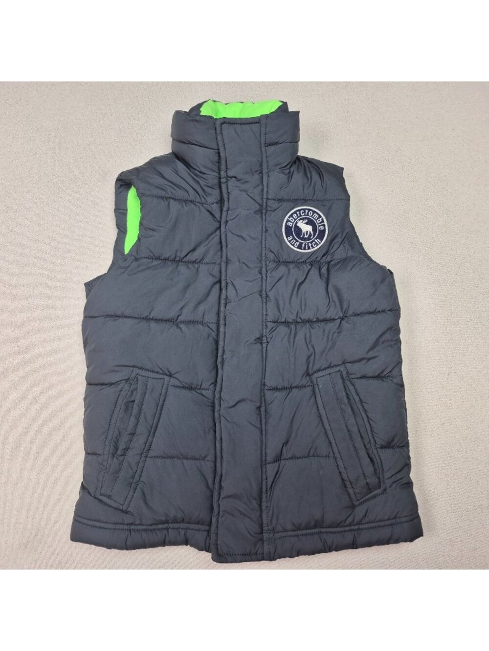 Abercrombie & Fitch Unisex Kids Thick Heavy Puffer Blk/Grn Vest Y2K VTG Sz YL